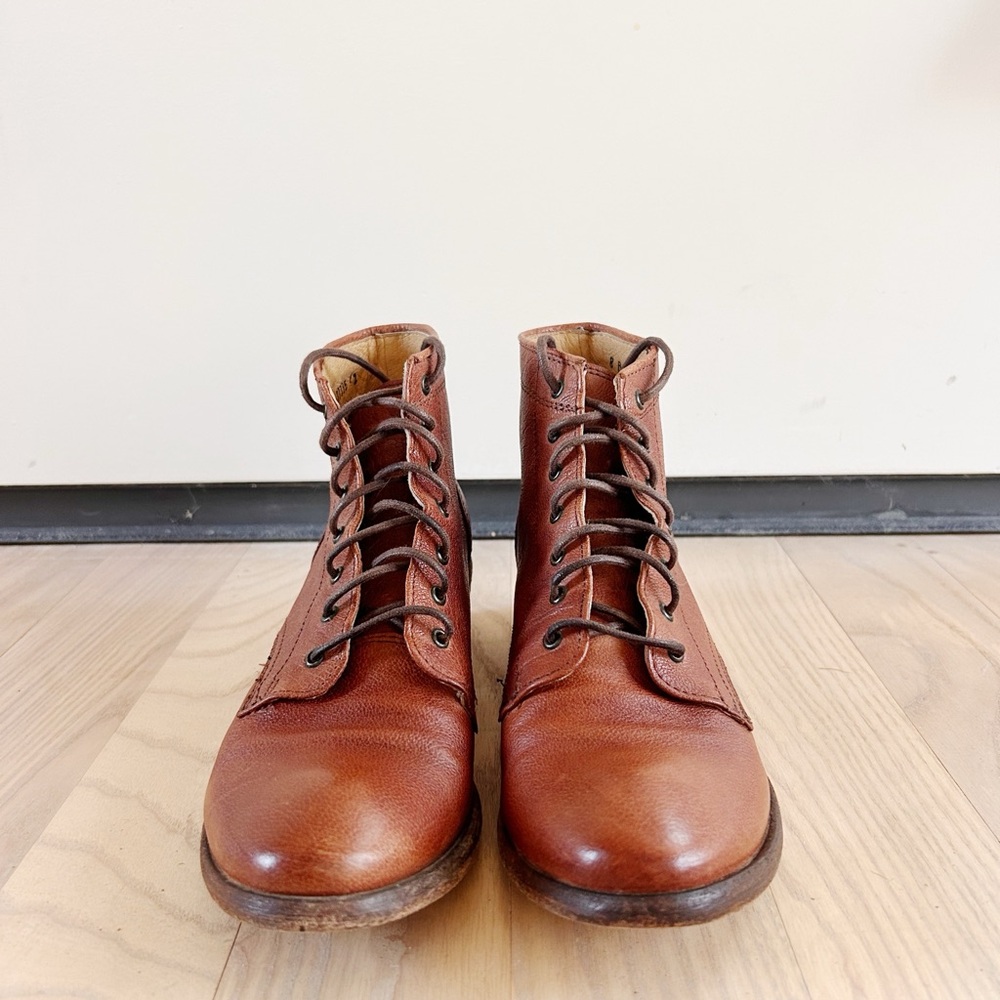 Frye Carson Lace Up Brown Leather Ankle Boots - Picture 2 of 5